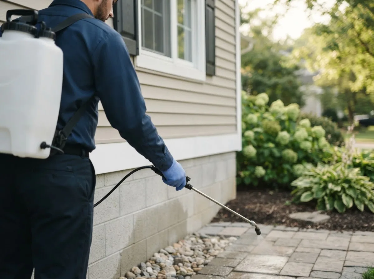 Pest control technician inspecting a home in Fairhope, PA